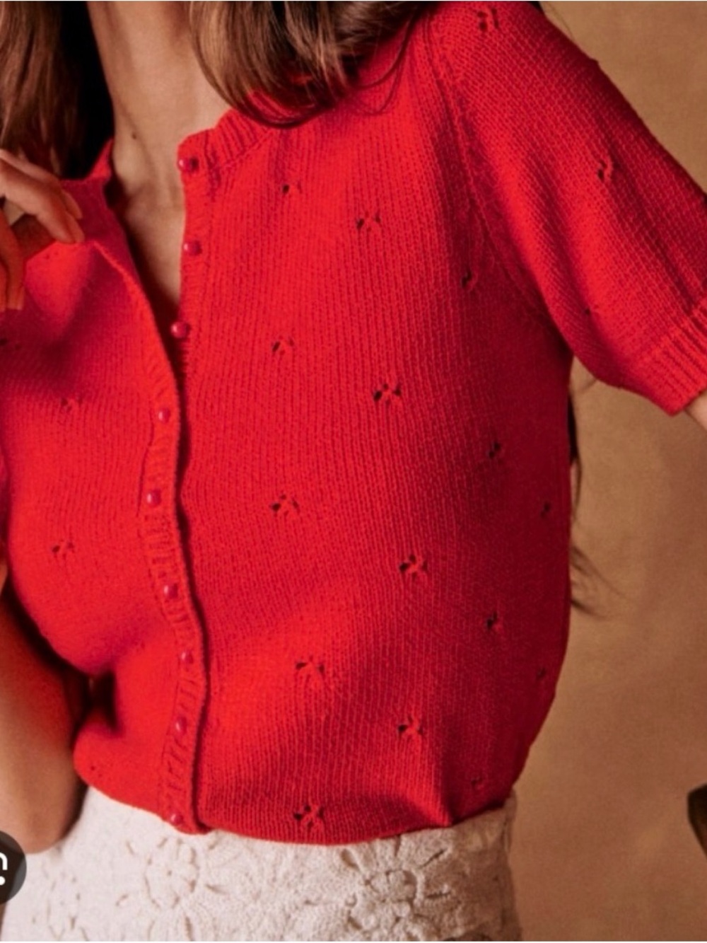 Sezane Bright Red Short-Sleeve Knit Cardigan